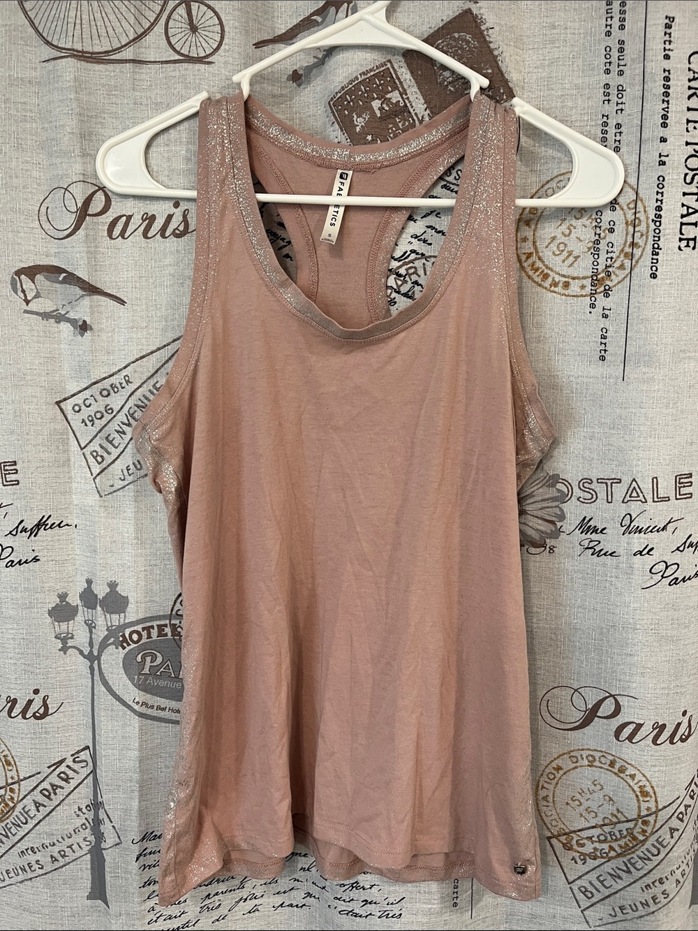 Fabletics Dusty Rose Racerback Tank with Metallic Trim